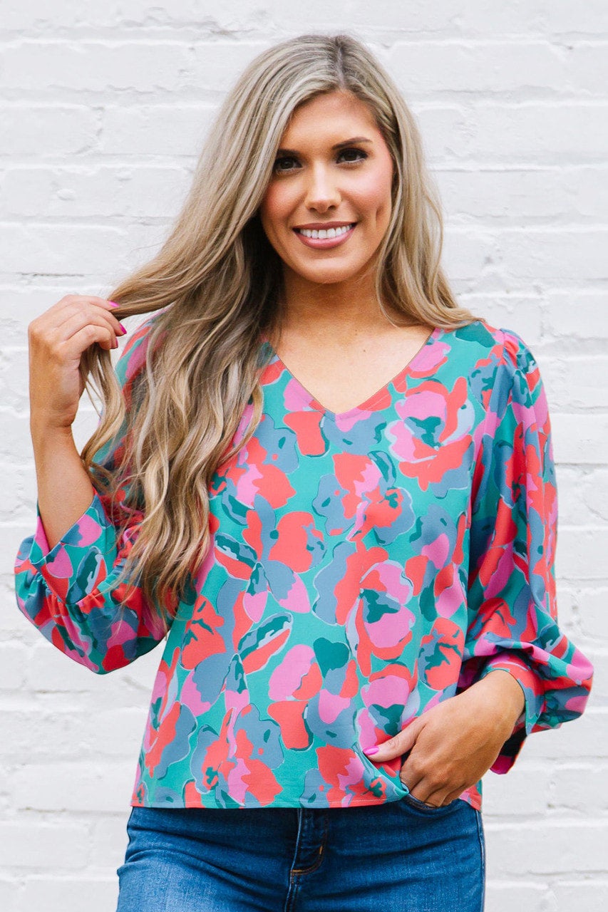 Aspen Poppies Teal Top | The Painted Teacher Boutique